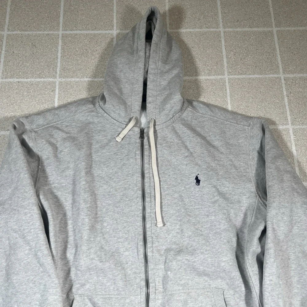 XLT Polo Ralph Lauren Hoodie Men's Grey Zip Up Thermal Lined Pony Logo Fleece
